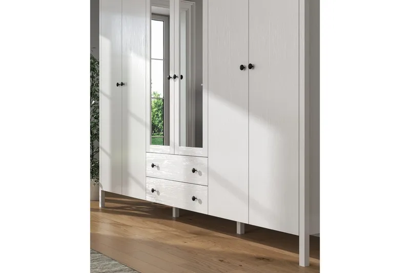Ferra Garderobe med Speil 240x195 cm - Natur/Hvit - Oppbevaring - Klesoppbevaring - Garderober & garderobesystem