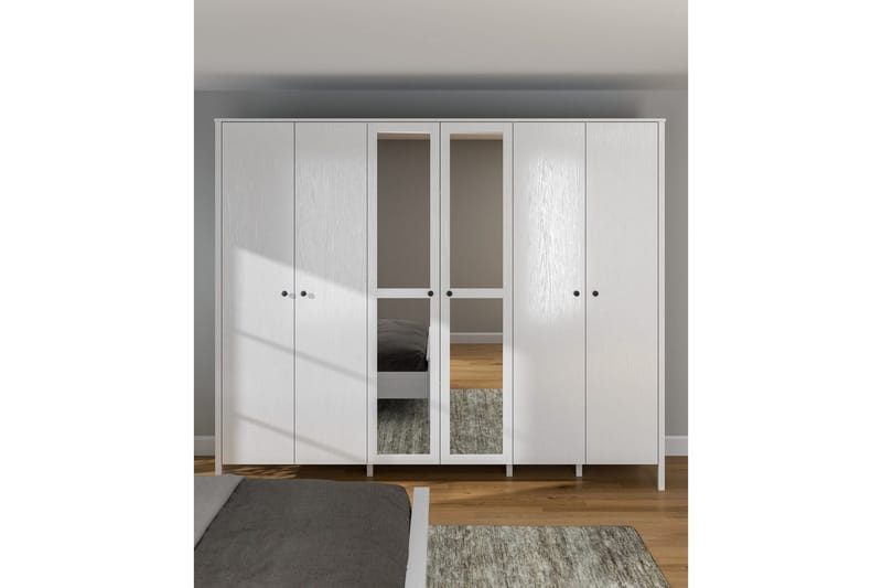Ferra Garderobe med Speil 261x215 cm - Natur/Hvit - Oppbevaring - Klesoppbevaring - Garderober & garderobesystem