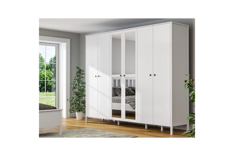 Ferra Garderobe med Speil 261x215 cm - Natur/Hvit - Oppbevaring - Klesoppbevaring - Garderober & garderobesystem