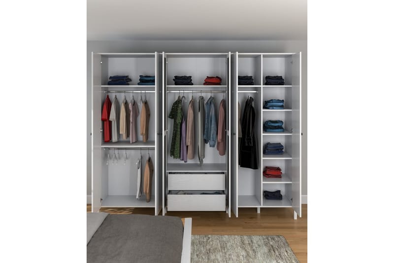 Ferra Garderobe med Speil 261x215 cm - Natur/Hvit - Oppbevaring - Klesoppbevaring - Garderober & garderobesystem