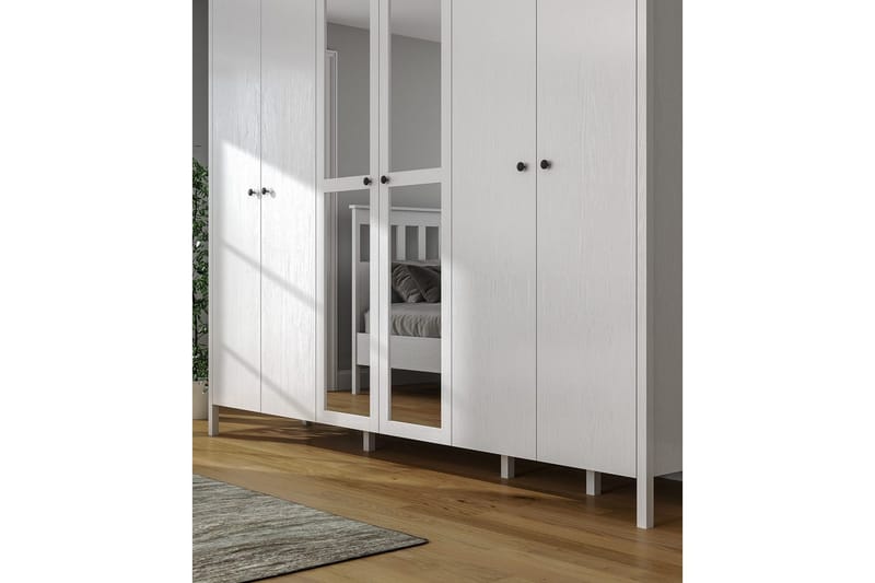 Ferra Garderobe med Speil 261x215 cm - Natur/Hvit - Oppbevaring - Klesoppbevaring - Garderober & garderobesystem
