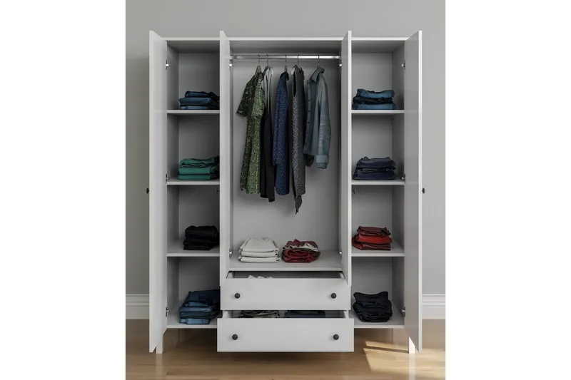 Ferra Garderobesskåp 160x194,8 cm - Natur/Hvit - Oppbevaring - Klesoppbevaring - Garderober & garderobesystem - Garderobeskap & klesskap