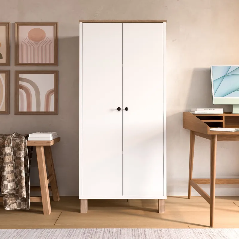 Flerbruks skap Hanah Home Nord (61 x 133,6 x 33 cm) Hvit eik - Hvit og eik - Oppbevaring - Klesoppbevaring - Garderober & garderobesystem - Garderobeskap & klesskap