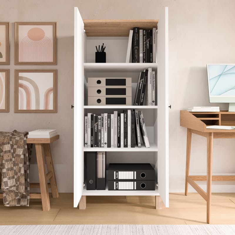 Flerbruks skap Hanah Home Nord (61 x 133,6 x 33 cm) Hvit eik - Hvit og eik - Oppbevaring - Klesoppbevaring - Garderober & garderobesystem - Garderobeskap & klesskap