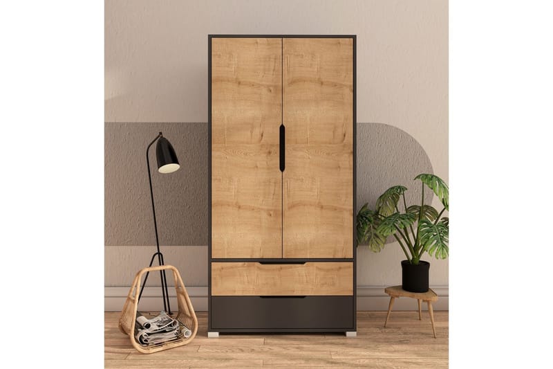 Florai Garderobeskap 90x183 cm - Antrasitt/Brun - Oppbevaring - Klesoppbevaring - Garderober & garderobesystem - Garderobeskap & klesskap