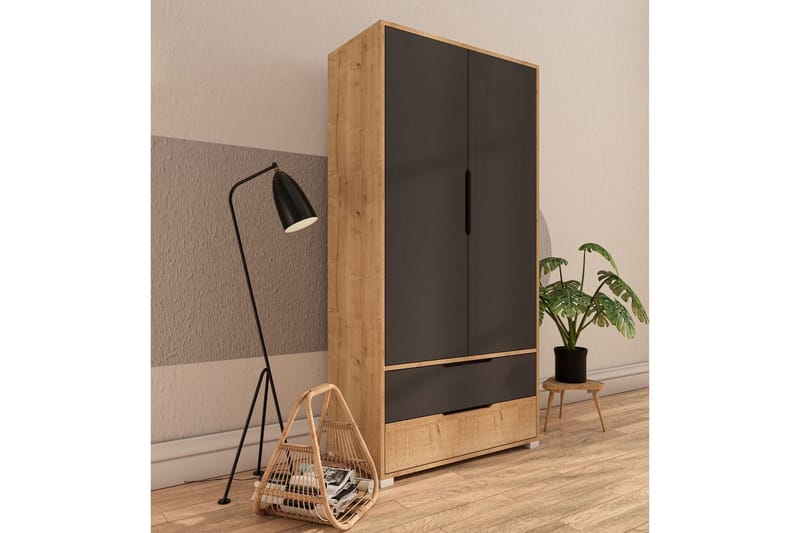 Florai Garderobeskap 90x183 cm - Brun/Antrasitt - Oppbevaring - Klesoppbevaring - Garderober & garderobesystem - Garderobeskap & klesskap