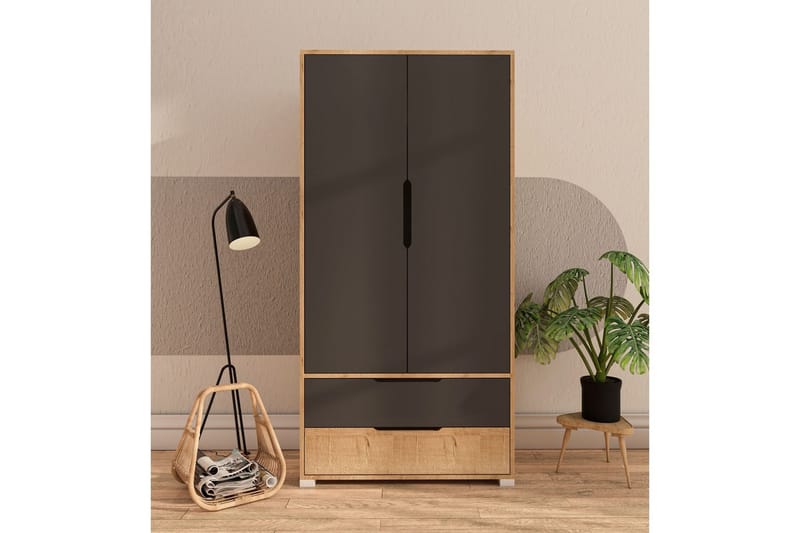 Florai Garderobeskap 90x183 cm - Brun/Antrasitt - Oppbevaring - Klesoppbevaring - Garderober & garderobesystem - Garderobeskap & klesskap