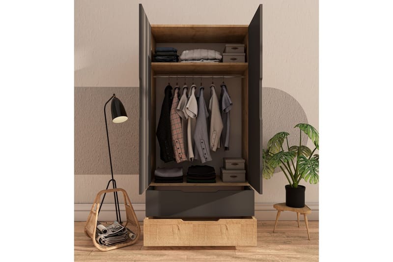 Florai Garderobeskap 90x183 cm - Brun/Antrasitt - Oppbevaring - Klesoppbevaring - Garderober & garderobesystem - Garderobeskap & klesskap