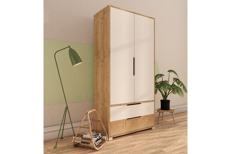 Florai Garderobeskap 90x183 cm - Brun/Hvit - Oppbevaring - Klesoppbevaring - Garderober & garderobesystem - Garderobeskap & klesskap