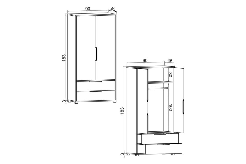 Florai Garderobeskap 90x183 cm - Brun/Hvit - Oppbevaring - Klesoppbevaring - Garderober & garderobesystem - Garderobeskap & klesskap
