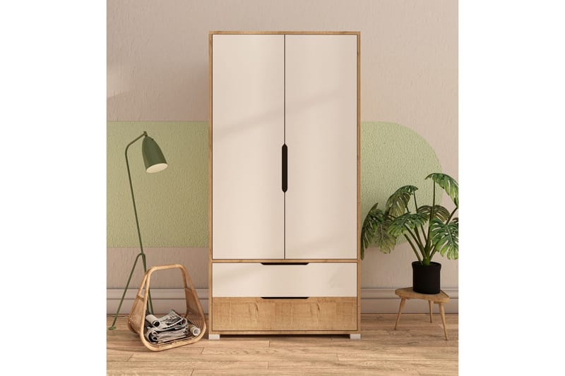 Florai Garderobeskap 90x183 cm - Brun/Hvit - Oppbevaring - Klesoppbevaring - Garderober & garderobesystem - Garderobeskap & klesskap