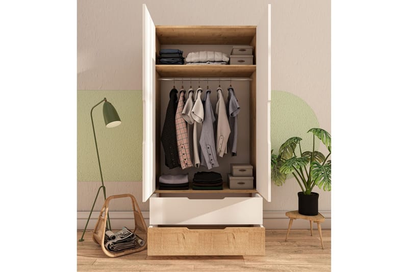 Florai Garderobeskap 90x183 cm - Brun/Hvit - Oppbevaring - Klesoppbevaring - Garderober & garderobesystem - Garderobeskap & klesskap