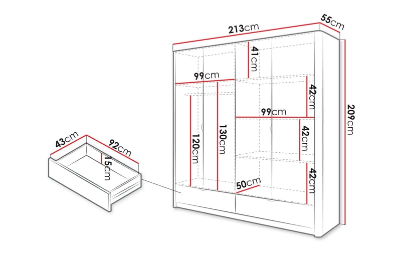 Forba Garderobeskap med Speil 213x209 cm - Hvit - Oppbevaring - Klesoppbevaring - Garderober & garderobesystem