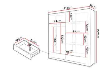 Forba Garderobeskap med Speil 213x209 cm - Hvit - Oppbevaring - Klesoppbevaring - Garderober & garderobesystem