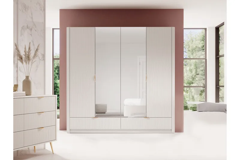 Forba Garderobeskap med Speil 213x209 cm - Hvit - Oppbevaring - Klesoppbevaring - Garderober & garderobesystem