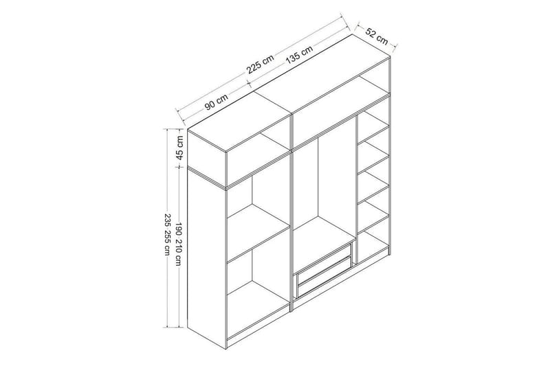 Fruitland Garderobe 225 cm - Antrasitt - Oppbevaring - Klesoppbevaring - Garderober & garderobesystem