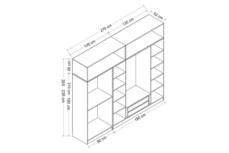 Fruitland Garderobe 270 cm - Grå/Hvit - Oppbevaring - Klesoppbevaring - Garderober & garderobesystem