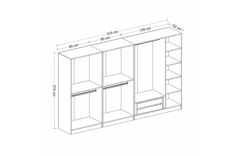 Fruitland Garderobe 315 cm - Antrasitt - Oppbevaring - Klesoppbevaring - Garderober & garderobesystem