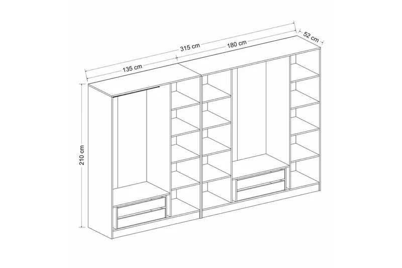 Fruitland Garderobe 315 cm - Antrasitt - Oppbevaring - Klesoppbevaring - Garderober & garderobesystem