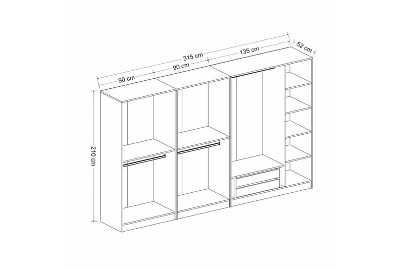 Fruitland Garderobe 315 cm - Antrasitt - Garderober & garderobesystem - Garderobeskap & klesskap