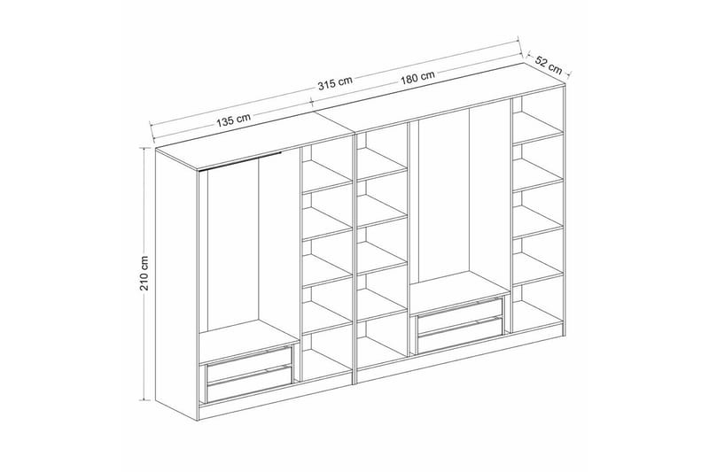 Fruitland Garderobe 315 cm - Antrasitt - Oppbevaring - Klesoppbevaring - Garderober & garderobesystem