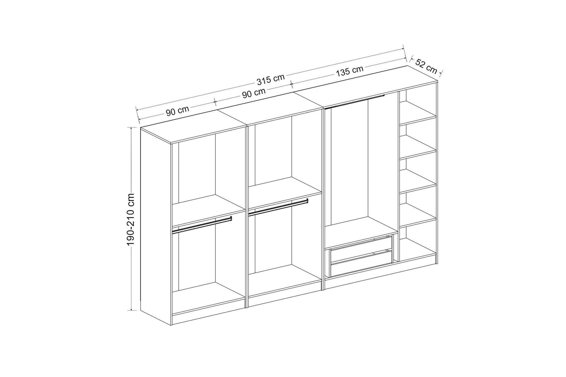 Fruitland Garderobe 315 cm - Eik - Oppbevaring - Klesoppbevaring - Garderober & garderobesystem
