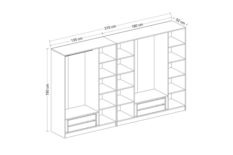 Fruitland Garderobe 315 cm - Hvit - Garderober & garderobesystem - Garderobeskap & klesskap