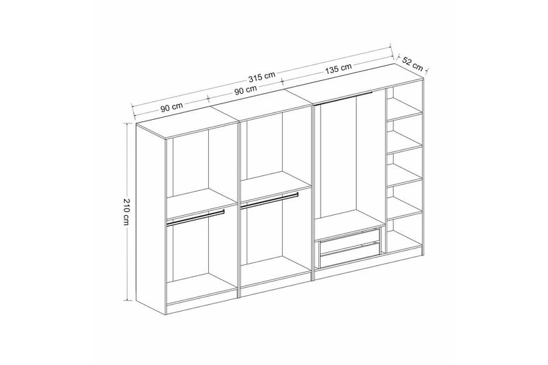 Fruitland Garderobe 315 cm - Hvit - Garderober & garderobesystem - Garderobeskap & klesskap