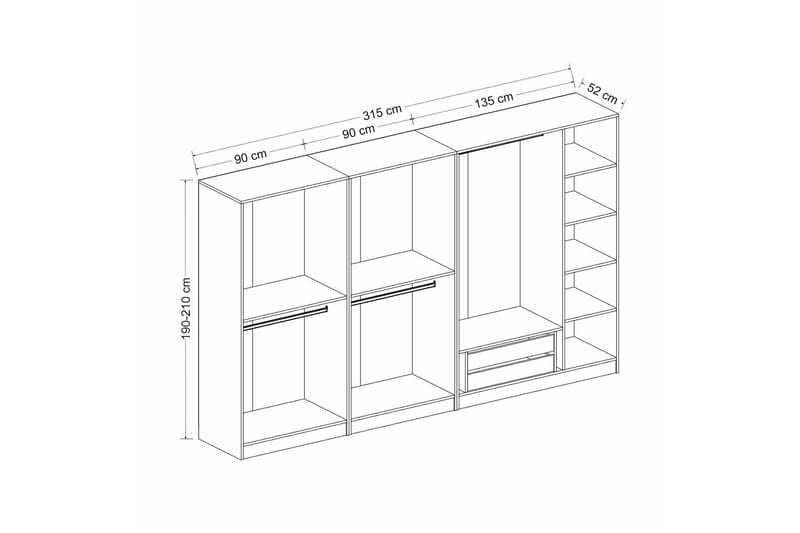 Fruitland Garderobe 315 cm - Hvit - Oppbevaring - Klesoppbevaring - Garderober & garderobesystem