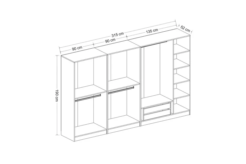 Fruitland Garderobe 315 cm - Hvit - Oppbevaring - Klesoppbevaring - Garderober & garderobesystem
