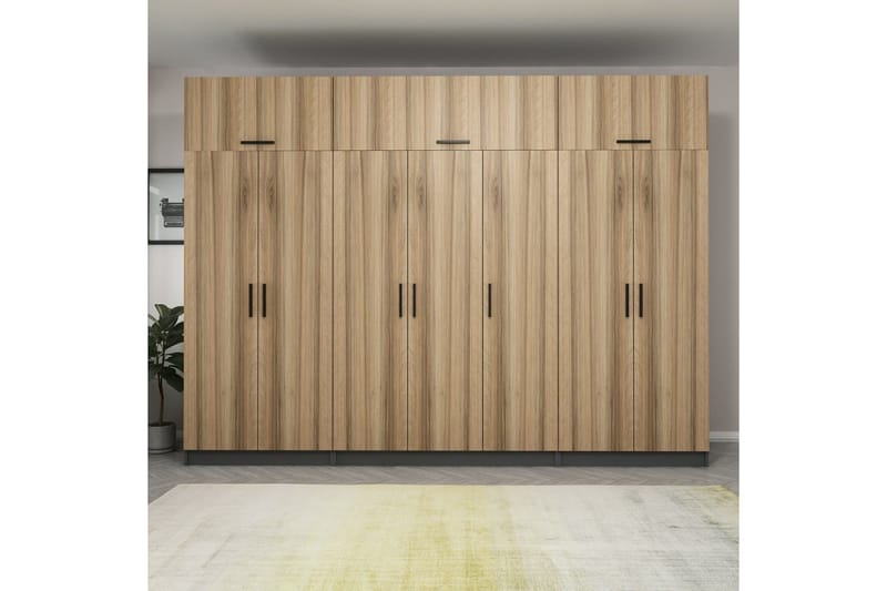 Fruitland Garderobe 315x235 cm - Valnøtt/Antrasitt - Oppbevaring - Klesoppbevaring - Garderober & garderobesystem