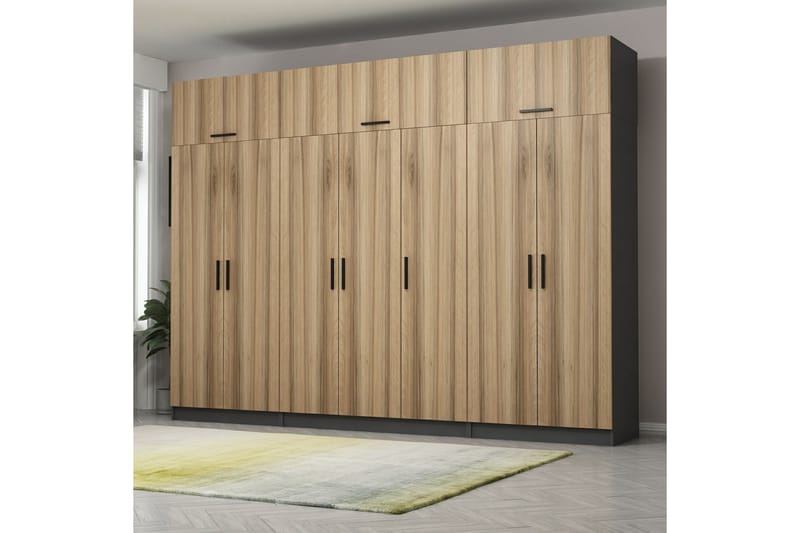 Fruitland Garderobe 315x235 cm - Valnøtt/Antrasitt - Oppbevaring - Klesoppbevaring - Garderober & garderobesystem