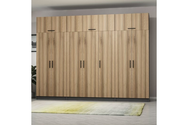 Fruitland Garderobe 315x235 cm - Valnøtt/Antrasitt - Oppbevaring - Klesoppbevaring - Garderober & garderobesystem