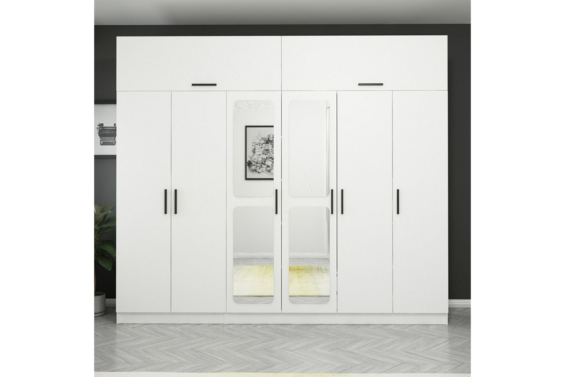 Fruitland Garderobe med Speil 270x255 cm - Hvit - Oppbevaring - Klesoppbevaring - Garderober & garderobesystem