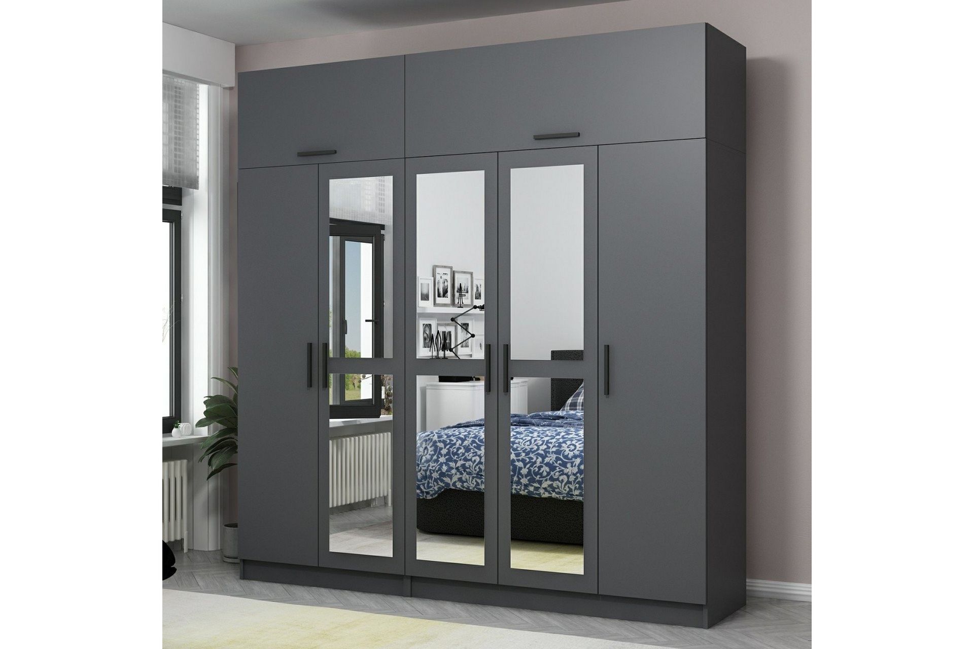Fruitland Garderobe med Speil - Antrasitt - Oppbevaring - Klesoppbevaring - Garderober & garderobesystem
