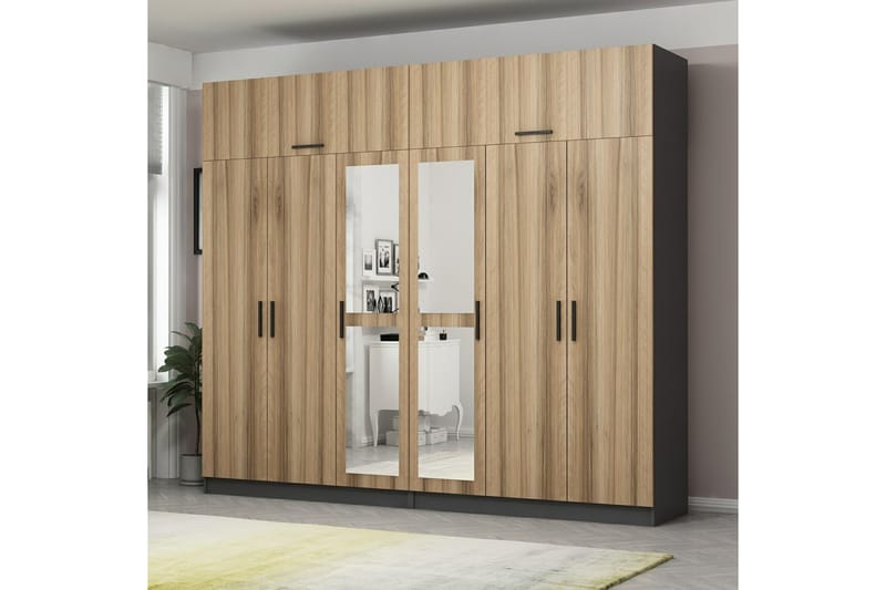 Fruitland Garderobe med Speil - Brun/Grå - Oppbevaring - Klesoppbevaring - Garderober & garderobesystem