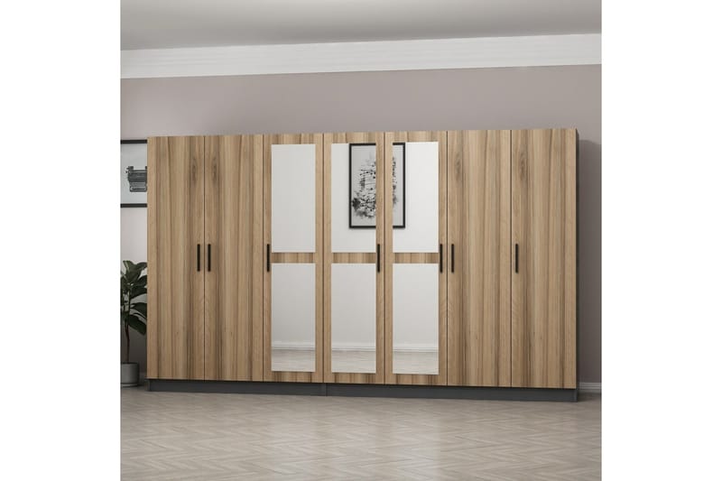 Fruitland Garderobe med Speil - Brun/Grå - Oppbevaring - Klesoppbevaring - Garderober & garderobesystem