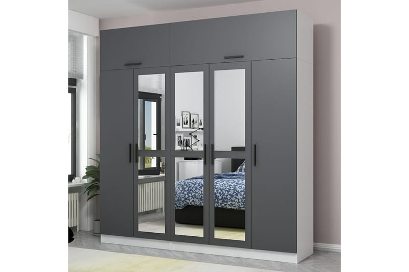 Fruitland Garderobe med Speil - Grå/Hvit - Oppbevaring - Klesoppbevaring - Garderober & garderobesystem