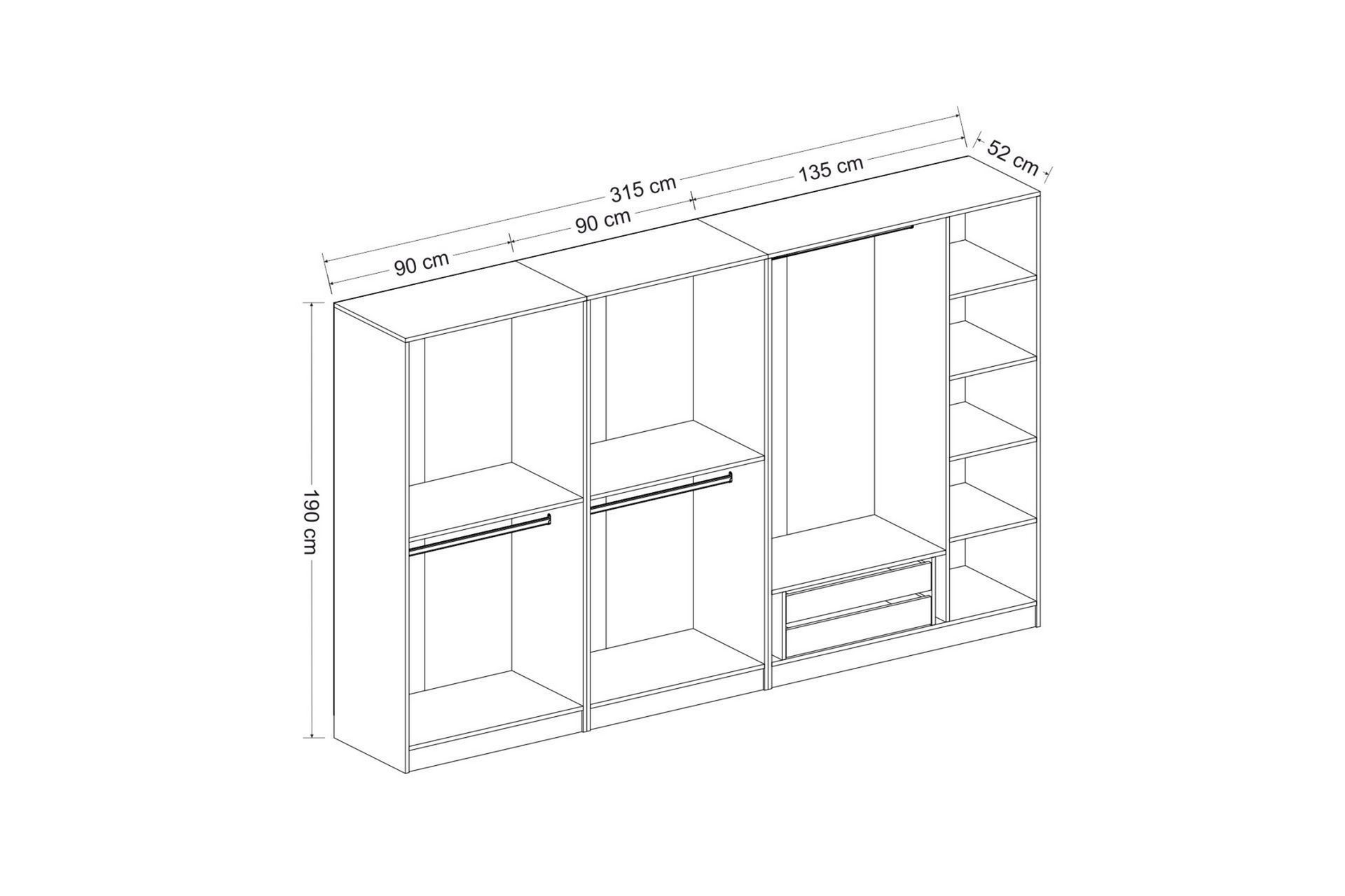 Fruitland Garderobe med Speil - Hvit - Oppbevaring - Klesoppbevaring - Garderober & garderobesystem