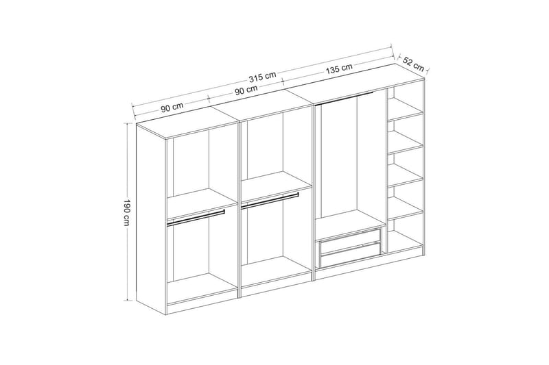 Fruitland Garderobe med Speil - Hvit - Garderober & garderobesystem - Garderobeskap & klesskap