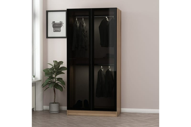 Fruitland Garderobeskap 90 cm i Lyst Tre med Glassdør - Brun - Oppbevaring - Klesoppbevaring - Garderober & garderobesystem