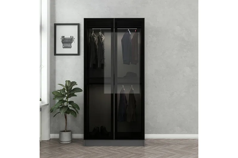 Fruitland Garderobeskap 90 cm i Tre med Glassdør - Antrasitt - Oppbevaring - Klesoppbevaring - Garderober & garderobesystem