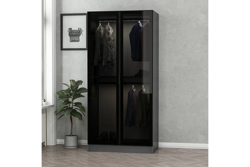 Fruitland Garderobeskap 90 cm i Tre med Glassdør - Antrasitt - Oppbevaring - Klesoppbevaring - Garderober & garderobesystem