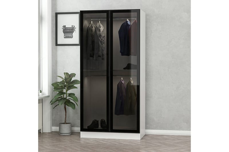 Fruitland Garderobeskap 90 cm i Tre med Glassdør - Hvit|Svart - Oppbevaring - Klesoppbevaring - Garderober & garderobesystem