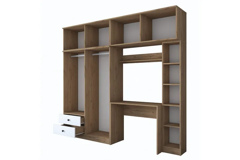 Fryderyk Garderobe 240x216,8 cm - Valnøtt/Hvit - Oppbevaring - Klesoppbevaring - Garderober & garderobesystem