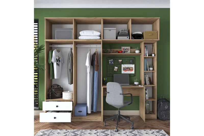 Fryderyk Garderobe 240x216,8 cm - Valnøtt/Hvit - Oppbevaring - Klesoppbevaring - Garderober & garderobesystem