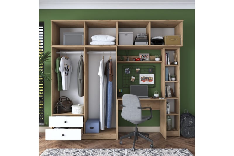 Fryderyk Garderobe 240x216,8 cm - Valnøtt/Hvit - Oppbevaring - Klesoppbevaring - Garderober & garderobesystem