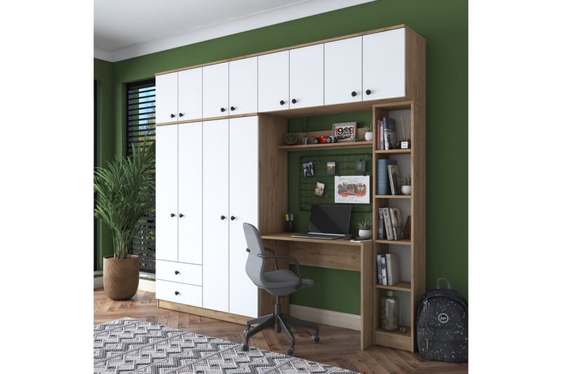 Fryderyk Garderobe 240x216,8 cm - Valnøtt/Hvit - Oppbevaring - Klesoppbevaring - Garderober & garderobesystem