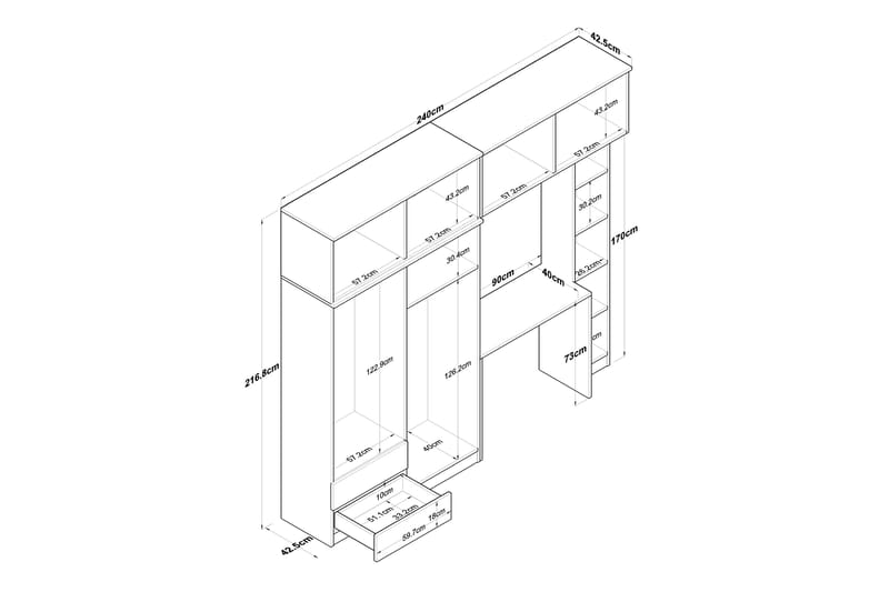 Fryderyk Garderobe 240x216,8 cm - Valnøtt/Hvit - Oppbevaring - Klesoppbevaring - Garderober & garderobesystem
