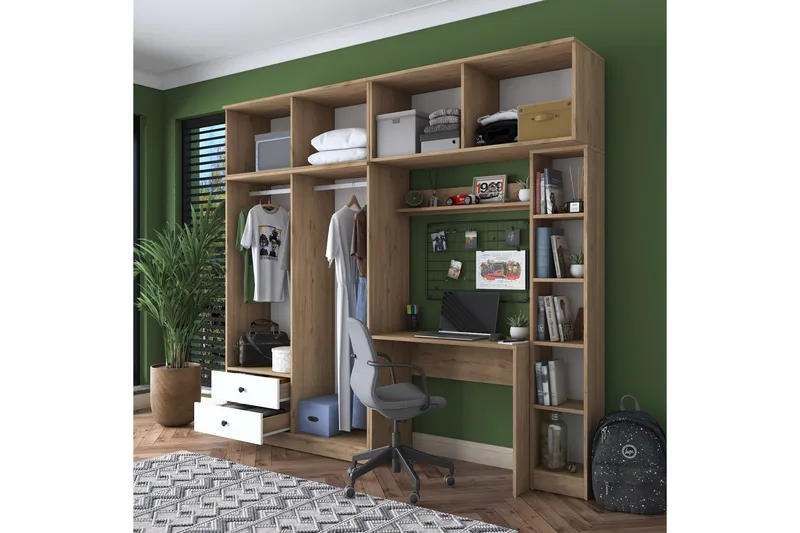 Fryderyk Garderobe 240x216,8 cm - Valnøtt/Hvit - Oppbevaring - Klesoppbevaring - Garderober & garderobesystem